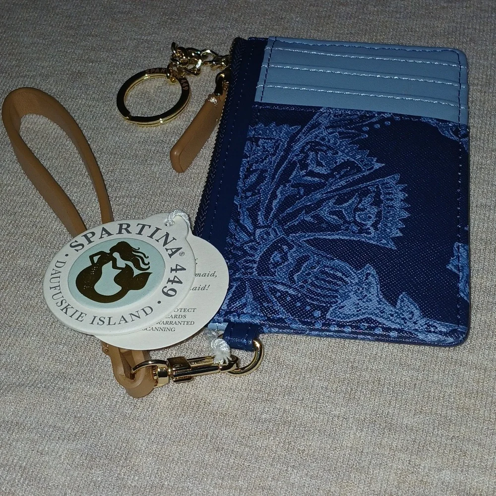 Spartina 449 Navy Floral Pouch with Tan Strap - Picture 2 of 4